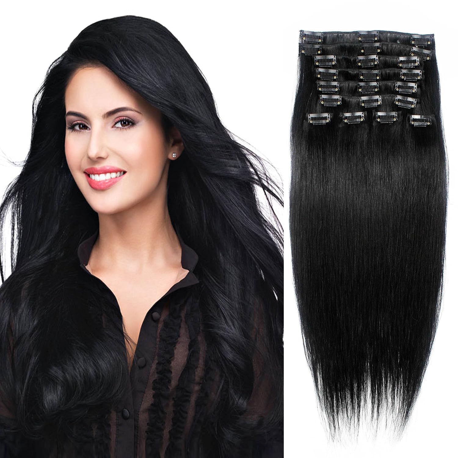 Amazon Com Straight Remy Human Hair Clip In Hair Extension 26