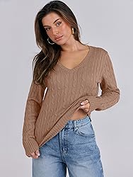 ANRABESS Womens Long Sleeve Cable Knit Sweater 2025