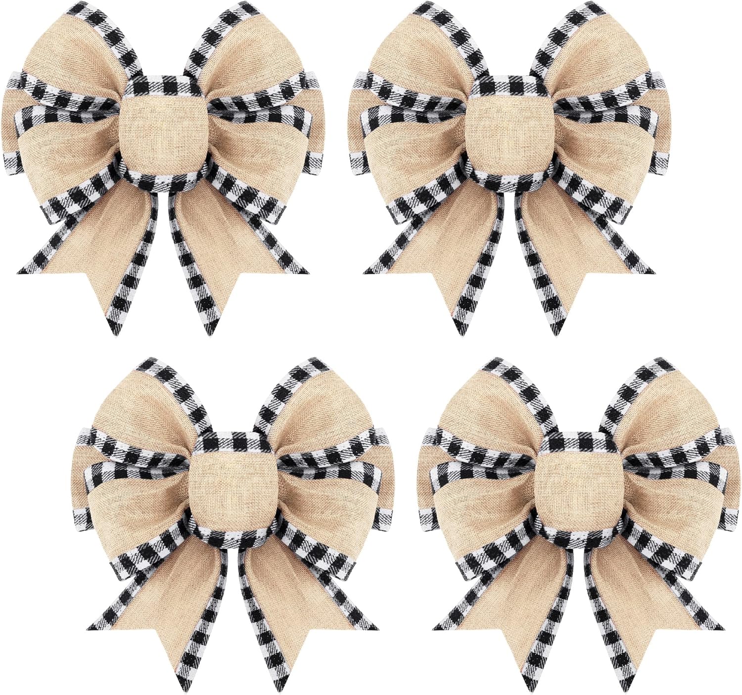 Bows & Ribbons - 4 Pieces Christmas Burlap Plaid Bow Christmas Buffalo Plaid Bow Gingham Craft Bows Tree Decorative Bows Wreath Bow Decor for Crafts Xmas Party Birthday Decor (Black and White)