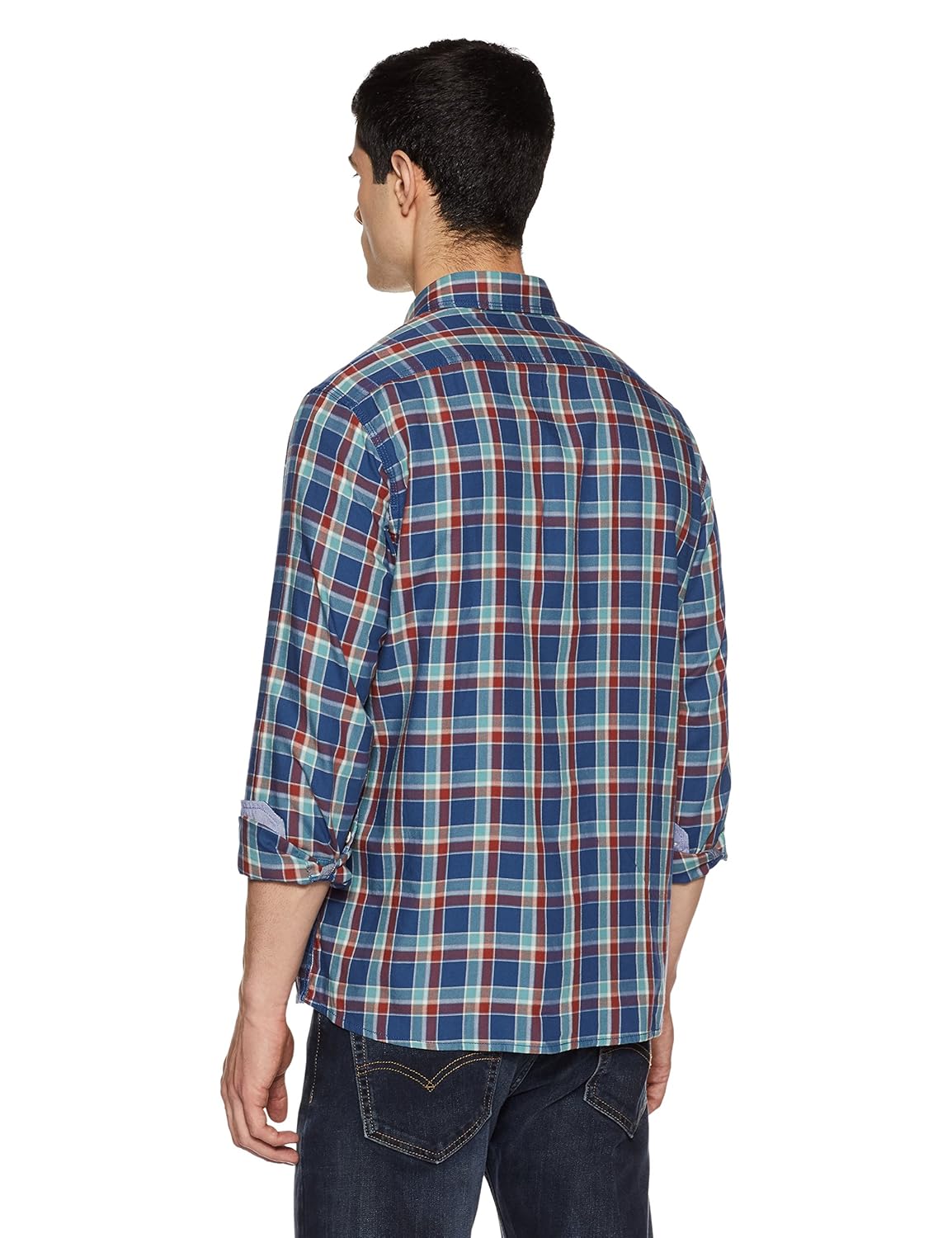 arrow jeans men's checkered slim fit cotton casual shirt
