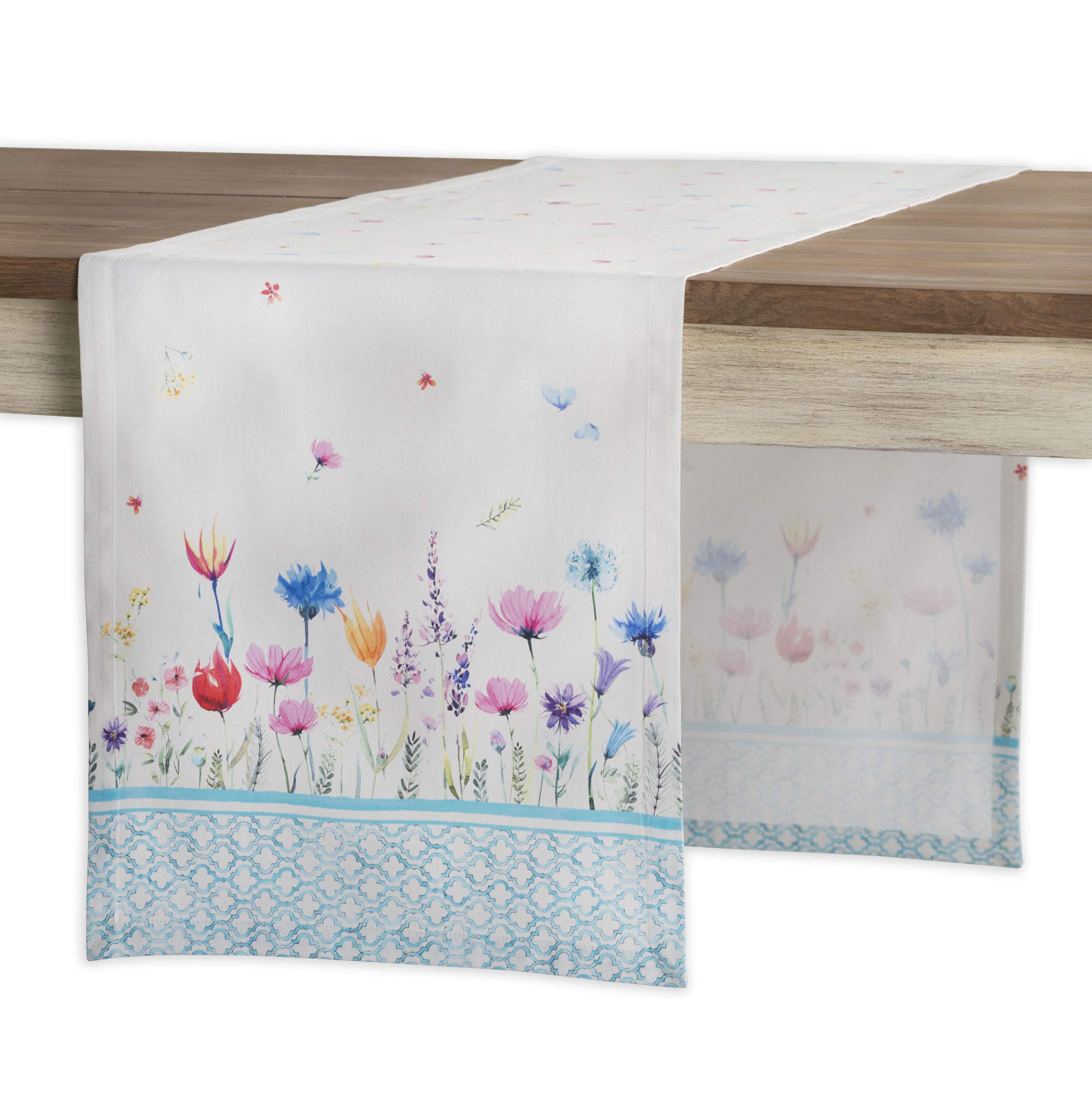 Maison d' Hermine Table runner 100% Cotton Single Layer Table Runners 230 CM long for Home Kitchen Dining Party Wedding Bridal Shower Easter Decorations (Flower In The Field, 37 cm x 230 cm)