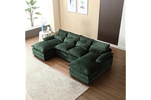 Eafurn Oversized Modular Sectional Sofa Cloud Couch, U Shaped Chenille Upholstered Overstuffed Corner Couch with Double Chiase Lounge and Solid Wood Legs, 6 Seater Soft Sleeper Sofa&Couches for Home