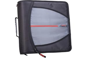 CASE IT Case-it The Mighty Zip Tab Zipper Binder - 3 Inch O-Rings - 5 Color Tab Expanding File Folder - Multiple Pockets - 600 Sheet Capacity - Comes with Shoulder Strap - Black D-146