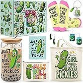 WOFIROY 9 Pieces Pickle Gifts for Women, Funny Pickle Lovers Gifts for Women with 16 Oz Glass Cup, Tote Bag, Makeup Bag, Socks, Earrings, Keychain for Birthday Christmas Mothers Day