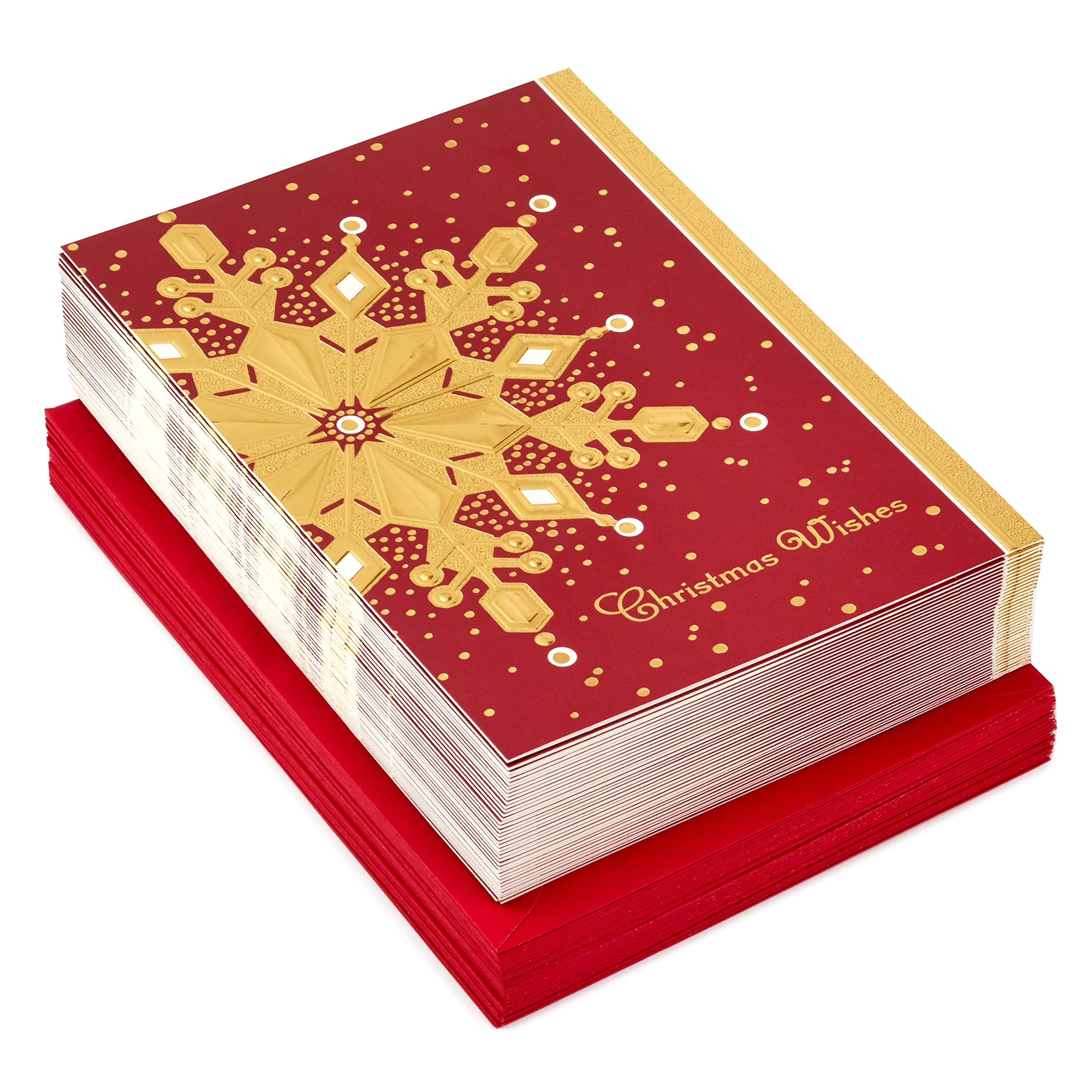 Hallmark Boxed Holiday Cards, Red and Gold Snowflake (40 Cards with Envelopes)