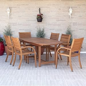 Amazonia Arizona 7 Piece Oval Outdoor Extendable Dining Set |Super quality Eucalyptus Wood| Durable and ideal for patio and backayard