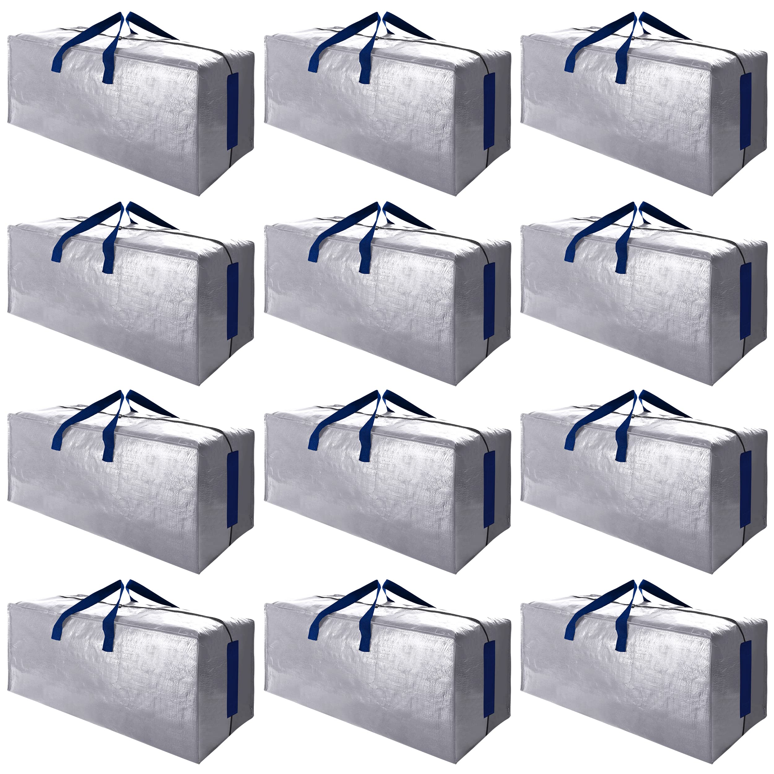 SWEET DOLPHIN 12 Pack Extra Large Moving Bags with Strong Zippers & Carrying Handles, Heavy Duty Storage Tote for Space Saving Moving Storage, Fold Flat, Alternative to Moving Box (Silver) Image