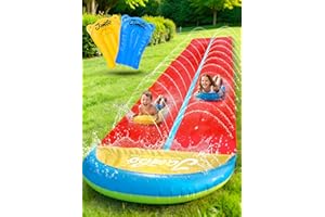 JAMBO 24Ft XL Slip Splash and Slide and 2 Bodyboards, Heavy Duty Lawn Water Slide, Summer Water Toy with Sprinkler for Backya