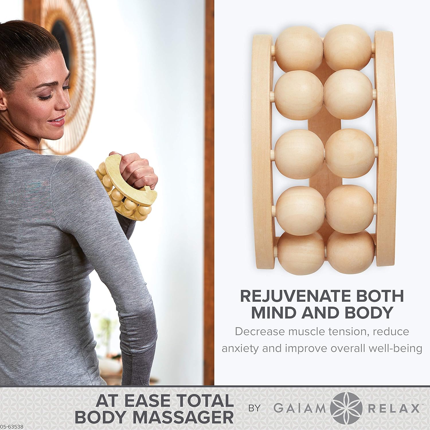 Gaiam Relax Massage Ball Roller - Handheld Wooden Total Body Massager for Back, Neck, Foot, Calf, Leg, Arm | Deep Tissue Massager Relief for Sore Muscles: Sports & Outdoors