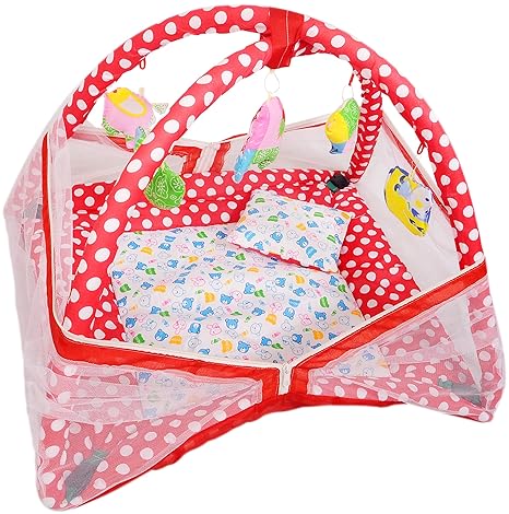 Vebeto Baby Kick and Play Gym with Mosquito Net and Baby Bedding Set (Red)