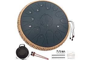 LOMUTY Steel Tongue Drum 15 Notes 14 Inches D-Major with Music Book & Carry Bag, Professional Tongue Drum Instrument for Meditation, Yoga Studios (Navy)