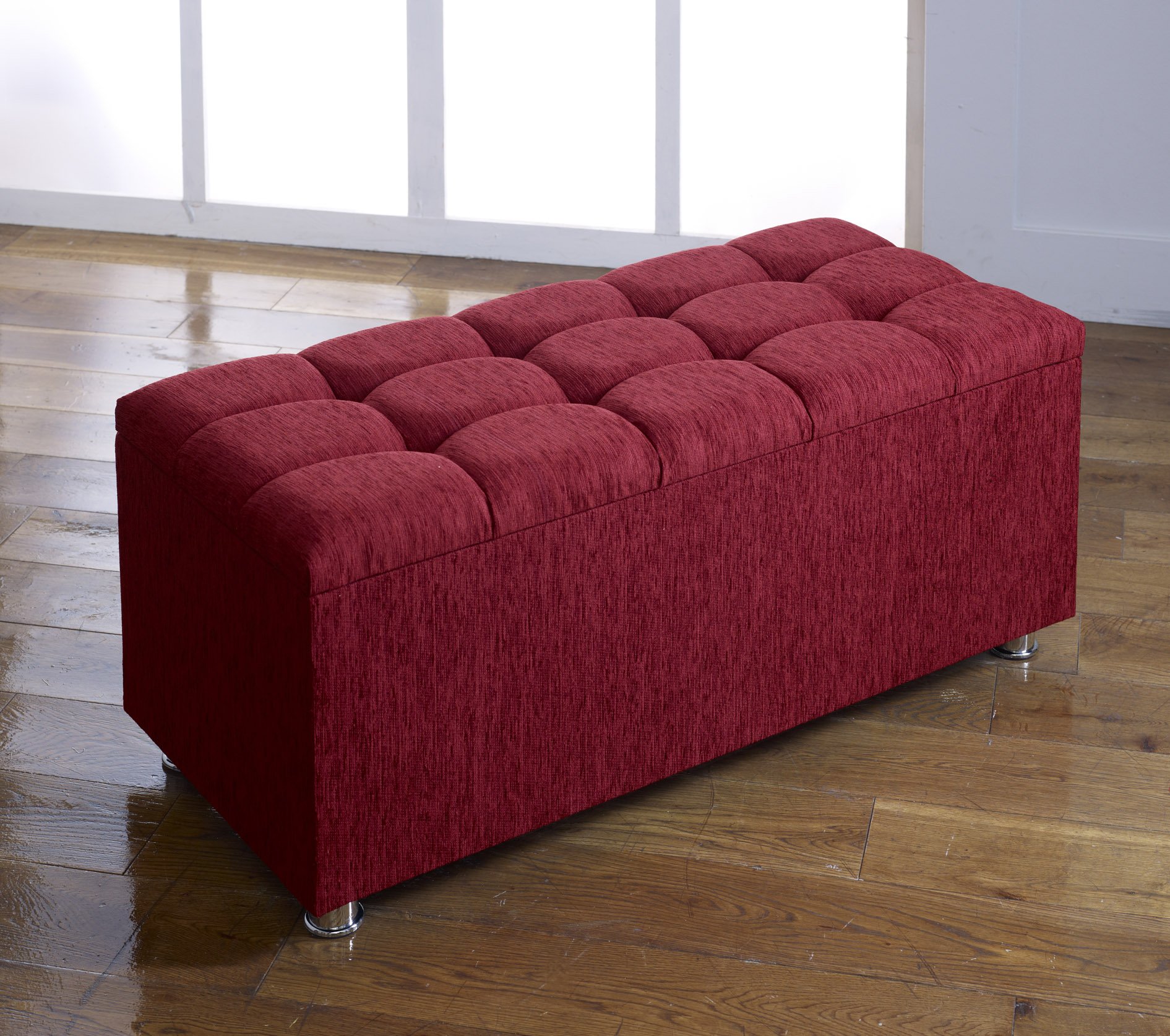 CROWNBEDSUK CUBED CHENILLE DIAMANTE OTTOMAN TOY STORAGE BLANKET BOX (RED)