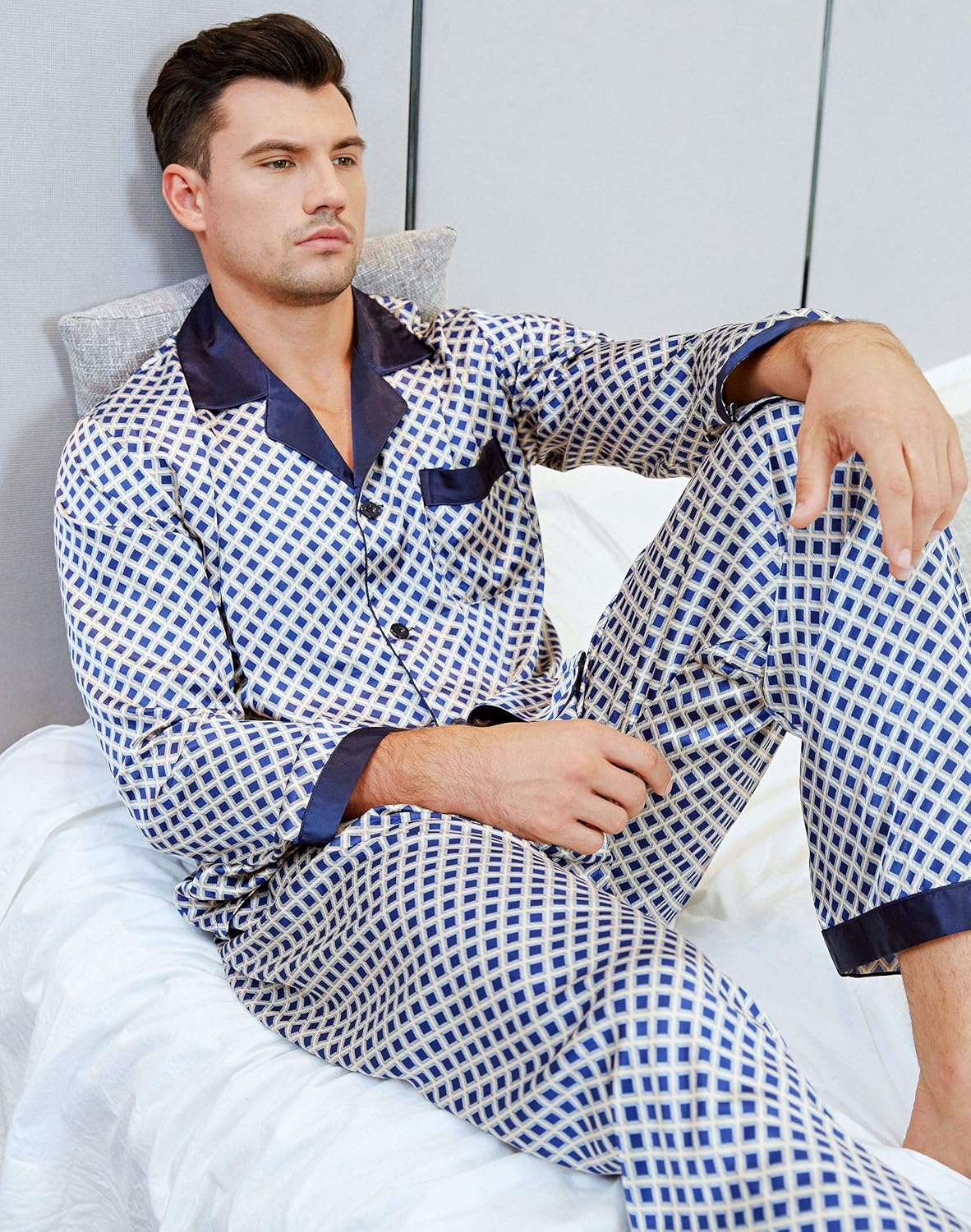 LONXU Mens Satin Pajamas Set Sleepwear Loungewear S~3XL Plus at  Men’s Clothing store