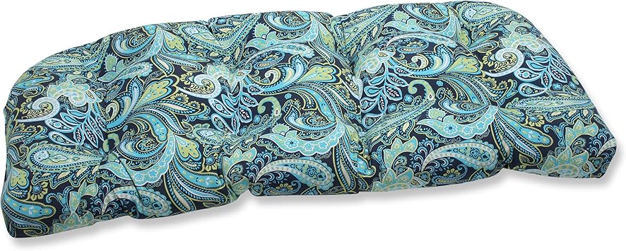 Amazon Com Pillow Perfect 543819 Outdoor Indoor Pretty Paisley Navy Tufted Loveseat Cushion 44 X 19 Blue Home Kitchen