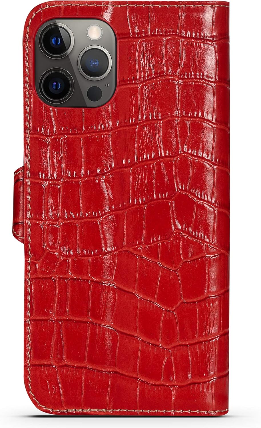 nincyee Genuine Leather Wallet Case for iPhone 12 Pro Max,Classic Crocodile Pattern Real Leather Flip Stand Case Cover with Card Slot Red - Image 3