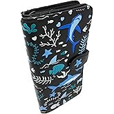 Shag Wear Shark Pattern Large Wallet for Women and Teen Girls Vegan Faux Leather Black 7"