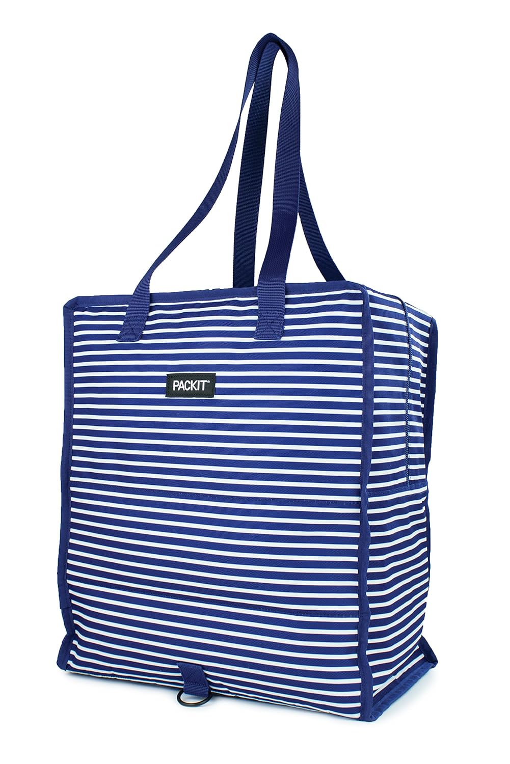 PackIt Freezable Grocery Tote Bag with Zip Closure, Thin Stripe