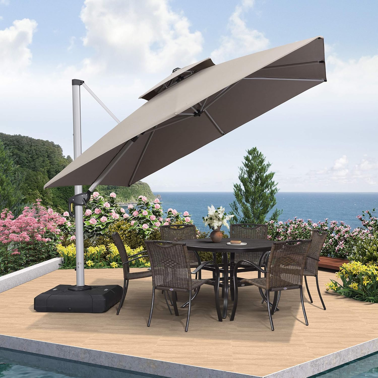 Purple Leaf 10 Feet Double Top Deluxe Sunbrella Square Patio Umbrella Offset Hanging Umbrella Cantilever Umbrella Outdoor Market Umbrella Garden Umbrella Grey Amazon In Garden Outdoors