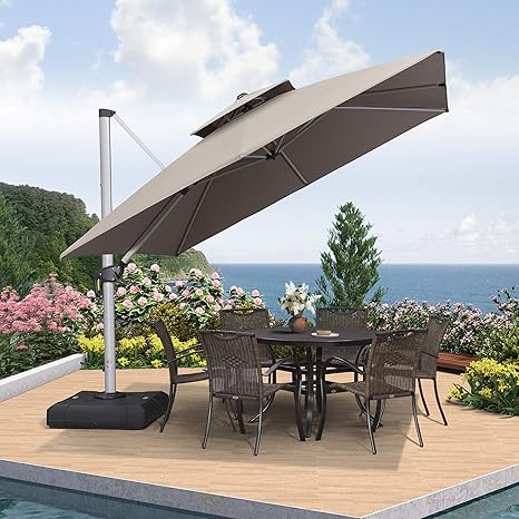 Purple Leaf 10 Feet Double Top Deluxe Sunbrella Square Patio Umbrella Offset Hanging Umbrella Cantilever Umbrella Outdoor Market Umbrella Garden Umbrella Grey Amazon In Garden Outdoors