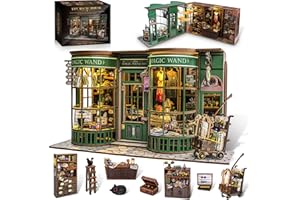 Tinkerty DIY Wooden Dollhouse Miniature Kit, Magic Wand Shop Miniature House Kit with LED Light and Furniture, Book Nook Kits for Adults, Christmas Birthday Gifts for Adults Teen (Magic House)
