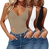 Sweetyweee 3 Pack Women's Thermal Tank Tops Fleece Lined Reversible Sleeveless Ribbed Undershirts V Neck or U Neck Base Layer