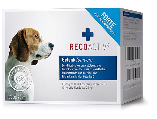 RECOACTIV Gelenk Forte Tonicum für Hunde ab 20 kg - 3 x 90 ml - mit Grünlippmuschel, Weidenrinde, deutsches Erzeugnis
