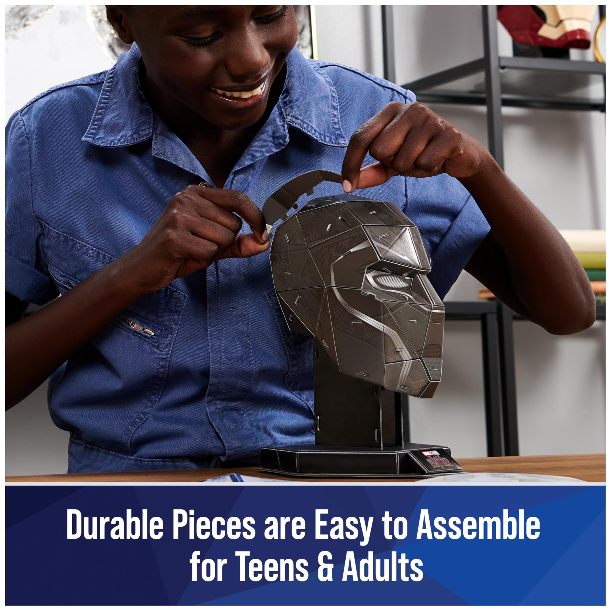 4D Build, Marvel Black Panther 3D Puzzle Model Kit with Stand 82 Pcs | Wakanda Forever Black Panther Desk Decor | 3D Puzzles for Adults & Teens 12+