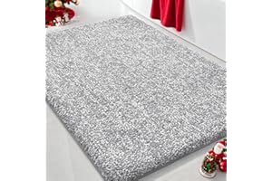 Yimobra Bathroom Rugs Non Slip Washable Ultra Soft Absorbent Microfiber Bath Mat, Dual-Tone Decor Rug with Rubber Backing for Bathroom Floor, Tub and Shower,24x17,Home Essentials,Grey and White