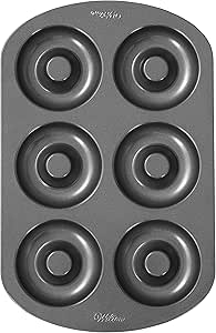 Wilton 6-Cavity Doughnut Baking Pan, Makes Individual Full-Sized 3 3/4" Donuts or Baked Treats, Non-Stick and Dishwasher Safe, Enjoy or Give as Gift, Metal (1 Pan)