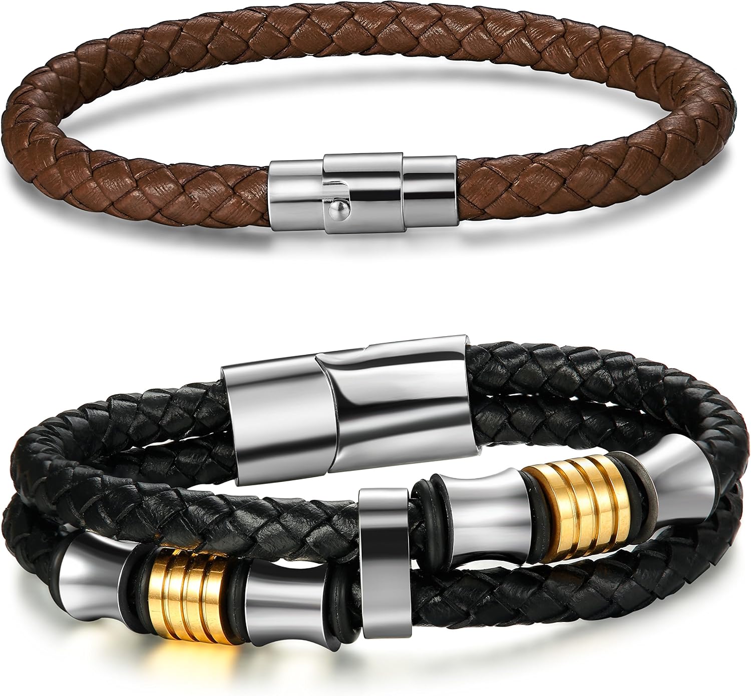 Amazon JOERICA Stainless Steel Magnetic Clasp Leather Bracelets