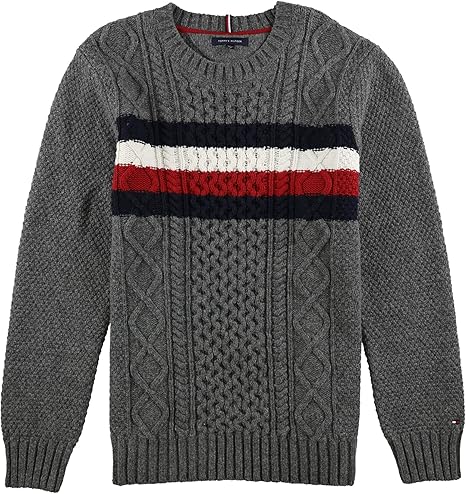 Amazon Tommy Hilfiger メンズ ストライプ チェスト ケーブルニット プルオーバー セーター グレー Xxl セーター 通販