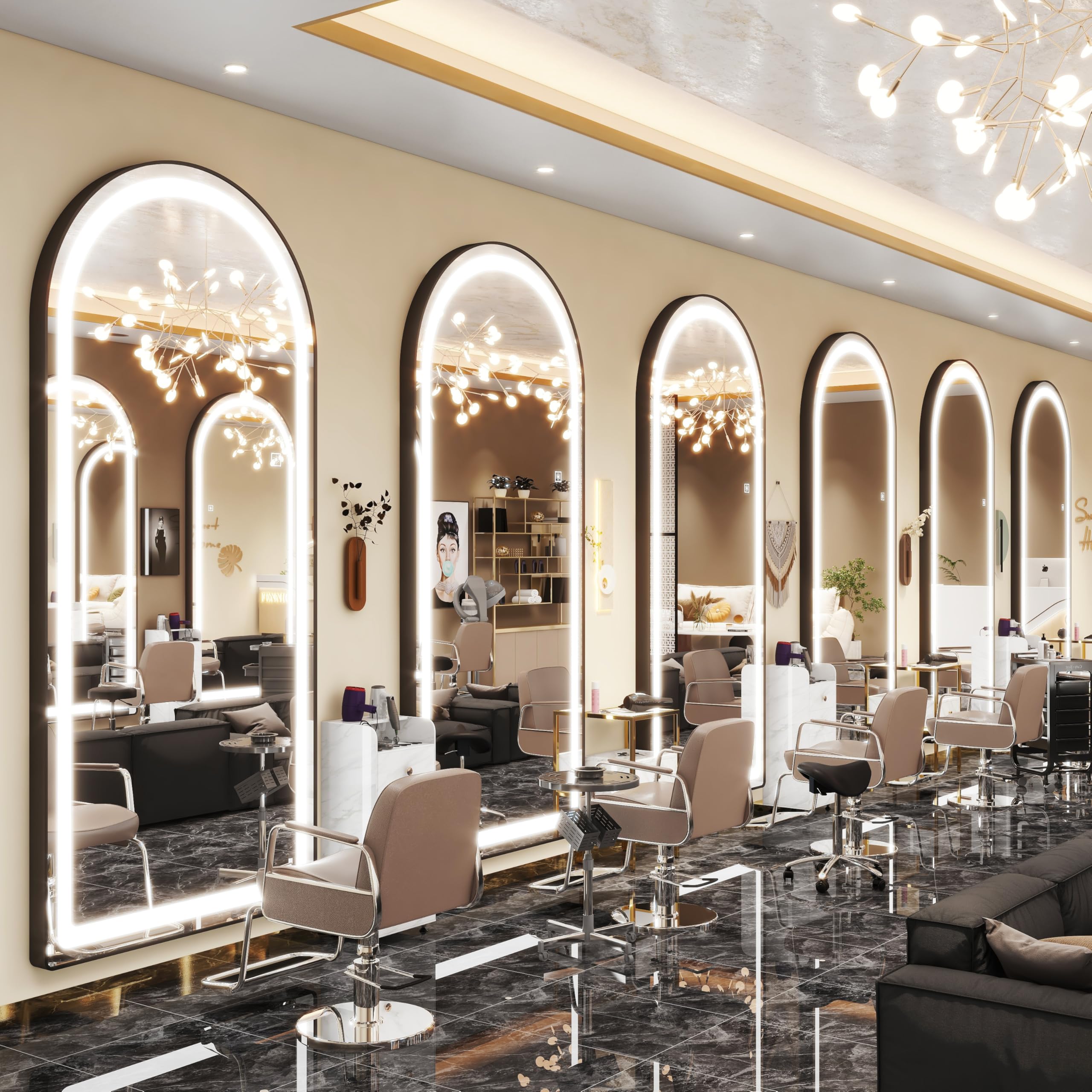 Photo 1 of *LIGHT FUNCTION DOESN'T WORK/Still works as a Mirror* FENNIO Full Length Mirror with Lights, 80" x 36" LED Full Body Mirror, Free Standing Lighted Floor Mirror, Wall Mounted Hanging Mirror for Bedroom, Salon, Dimmable, 3 Color Lighting [Tempered Glass]