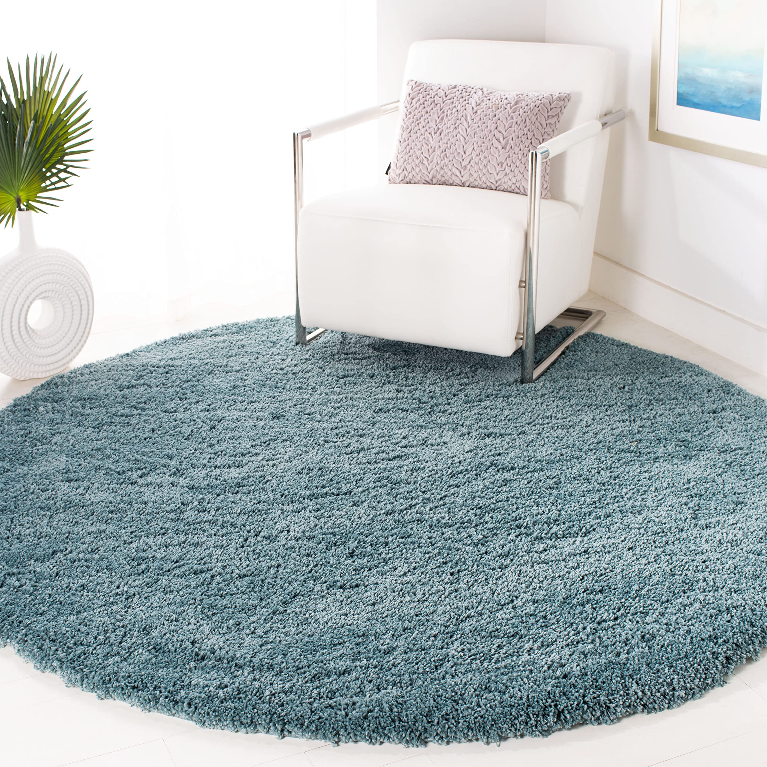 SAFAVIEH California Shag Collection Accent Rug - 3' Round, Light Blue, Non-Shedding & Easy to Clean, Ultra Plush Thick Pile, Ideal for Living Room, Bedroom, Dining Space (SG151-6060) Image