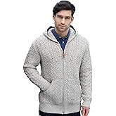Aran Crafts Men's Irish Cable Knitted Zip Hooded Cardigan (100% Merino Wool)