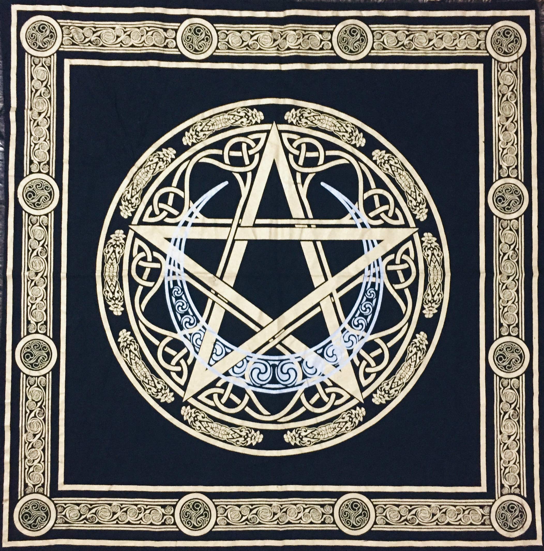 Indian Consigners Altar Cloth Crescent Pentagram Witchcraft Alter Tarot Spread Top Cloth Wiccan Square Spiritual 36 by 36 Sacred Crescent Pentagram