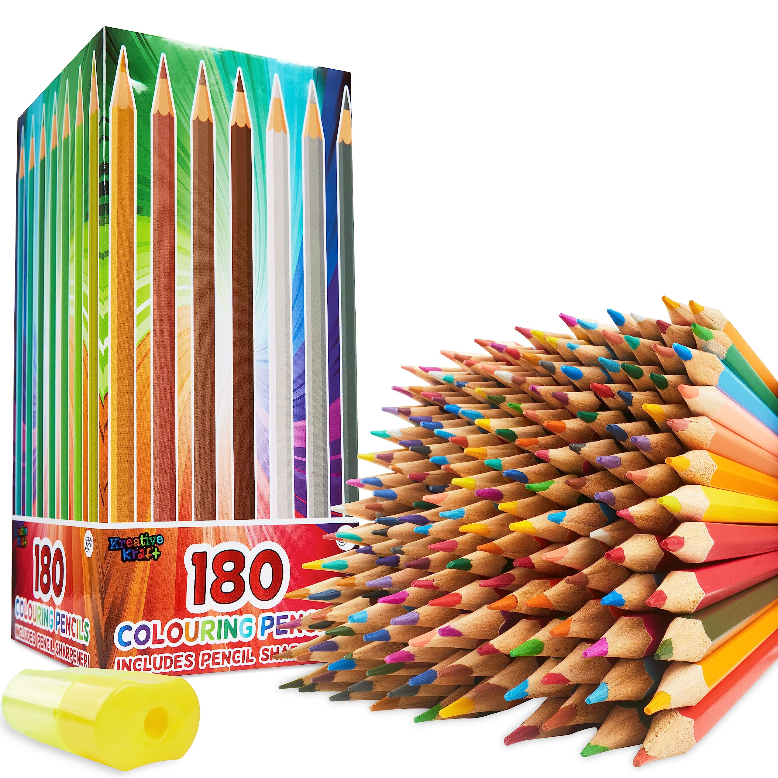 KreativeKraft Coloured Pencils Set of 180 - Colouring Pencils for Kids Teens and Adults - 30 Colours Sharpener Included - Art Supplies School Supplies - Kids Pencils Age 3+