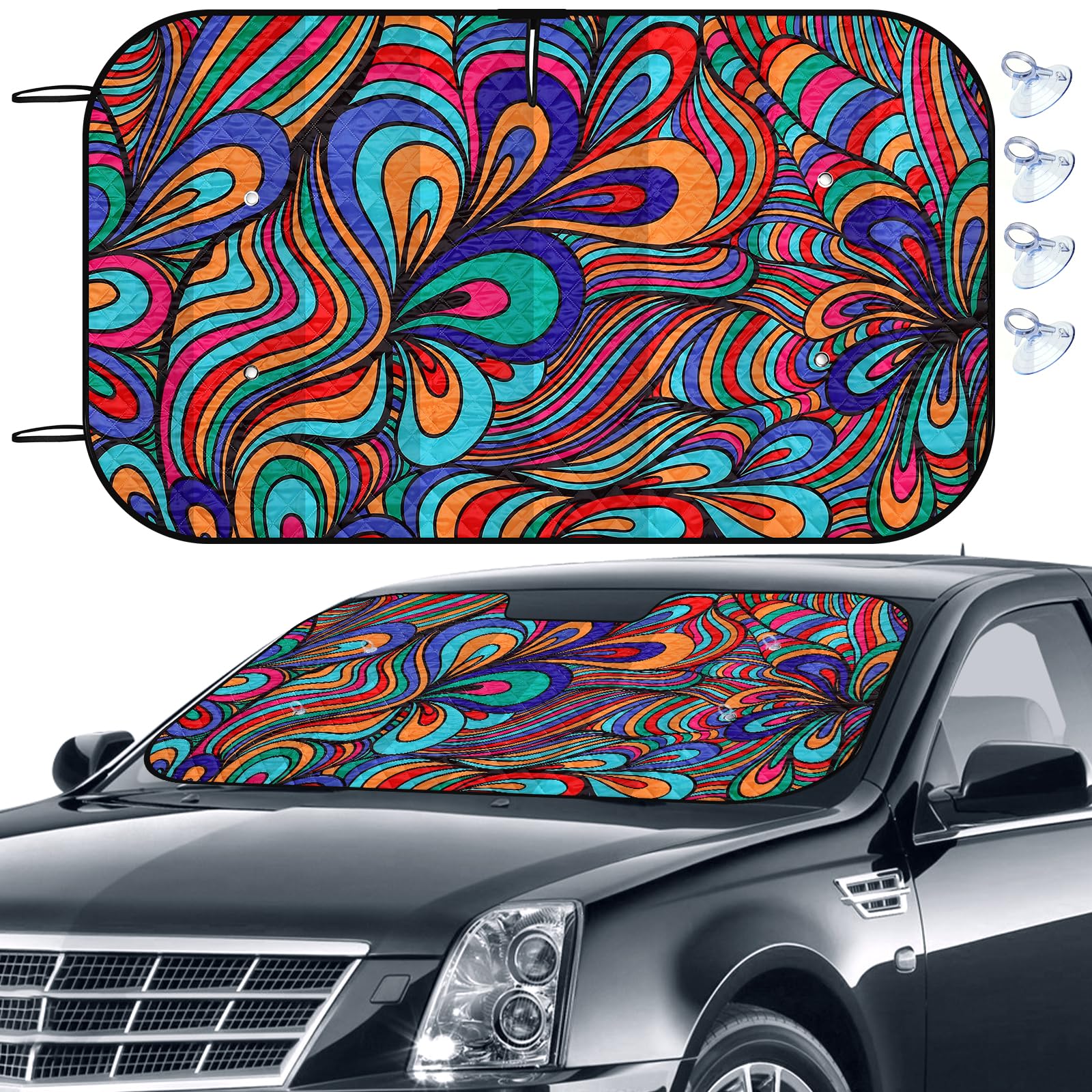 Photo 1 of Car Windshield Sun Shade, Folding Car Shades for Front Windows UV Rays Sun Visor Shade with Sucker, Keeps Your Vehicle Cool