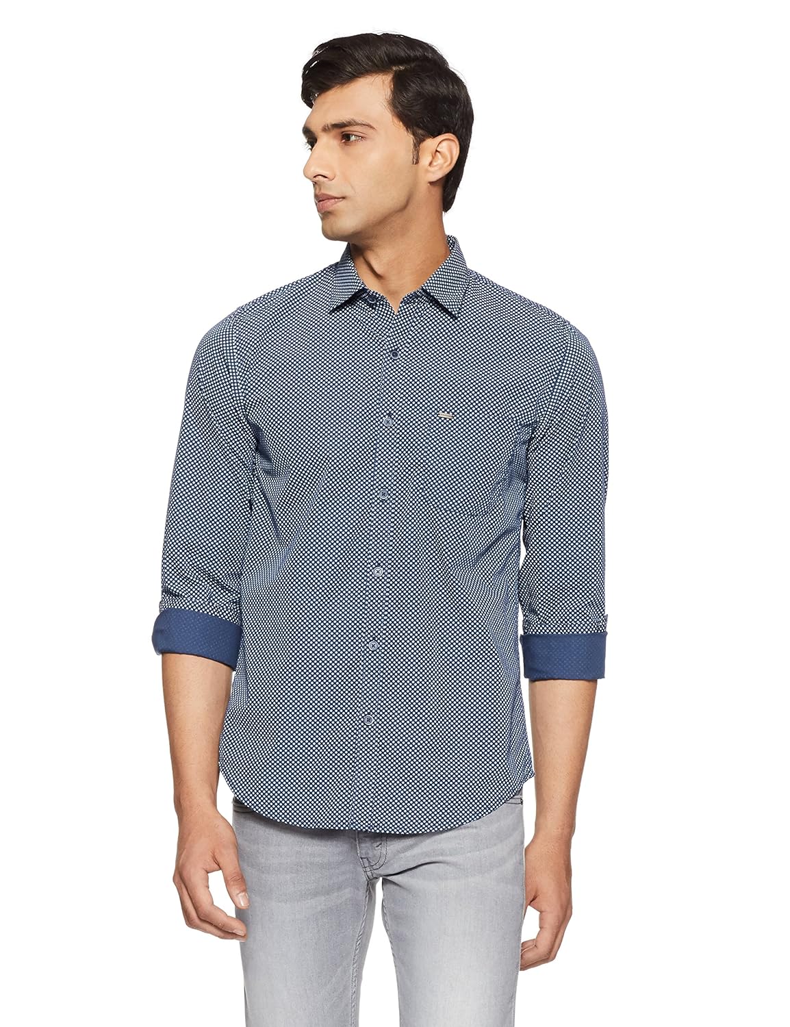 peter england men's printed slim fit cotton casual shirt