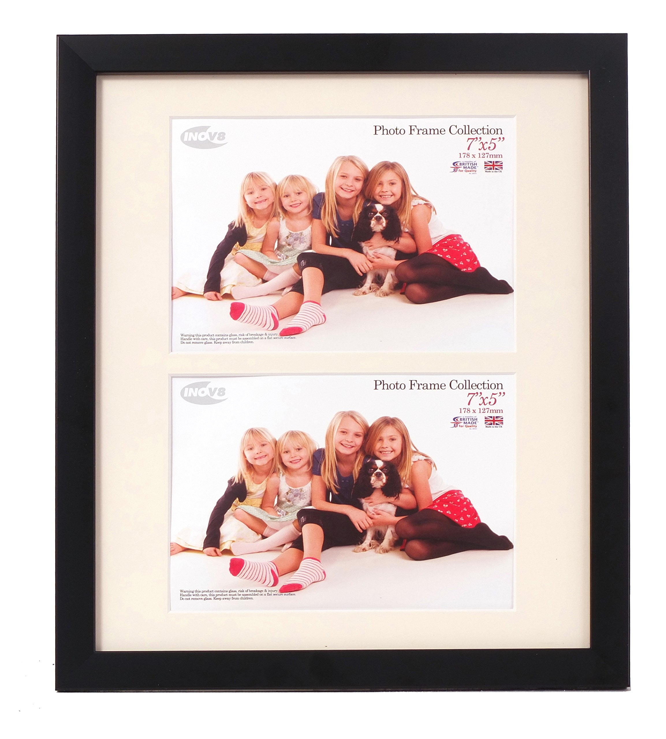 Inov8 British Made Traditional Picture/Photo Frame, Satin Black, 12x10 inch with Two 7x5 inch Aperture Inset, 1PK