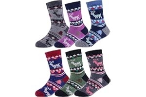 EBMORE Kids Merino Wool Socks for Toddlers Boys Girls Warm Thermal Winter Thick Hiking Heavy Cozy Crew Boot Socks 6 Pairs