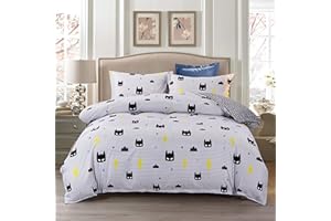 Mengersi Cartoon Duvet Cover Set Bedding Set with Zipper (King Black)