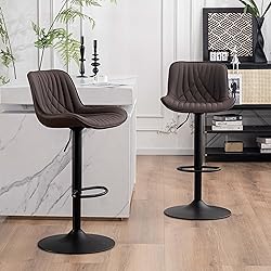 YOUTASTE Brown Bar Stools Set of 2 Adjustable