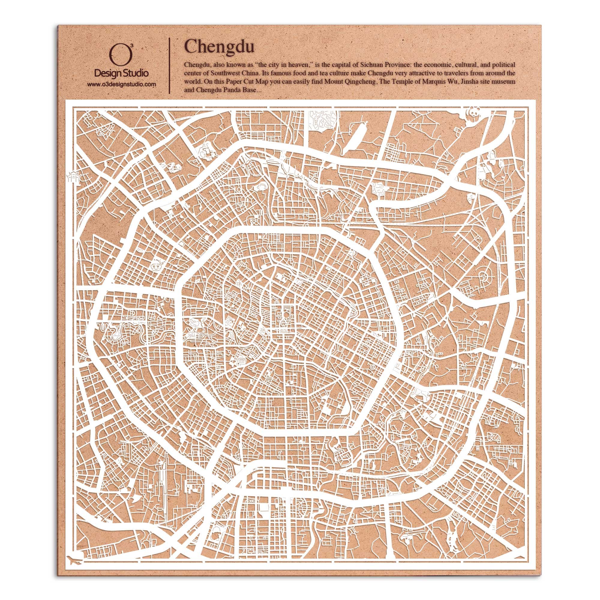 Chengdu Paper Cut Map by O3 Design Studio White 30x30 cm Paper Art