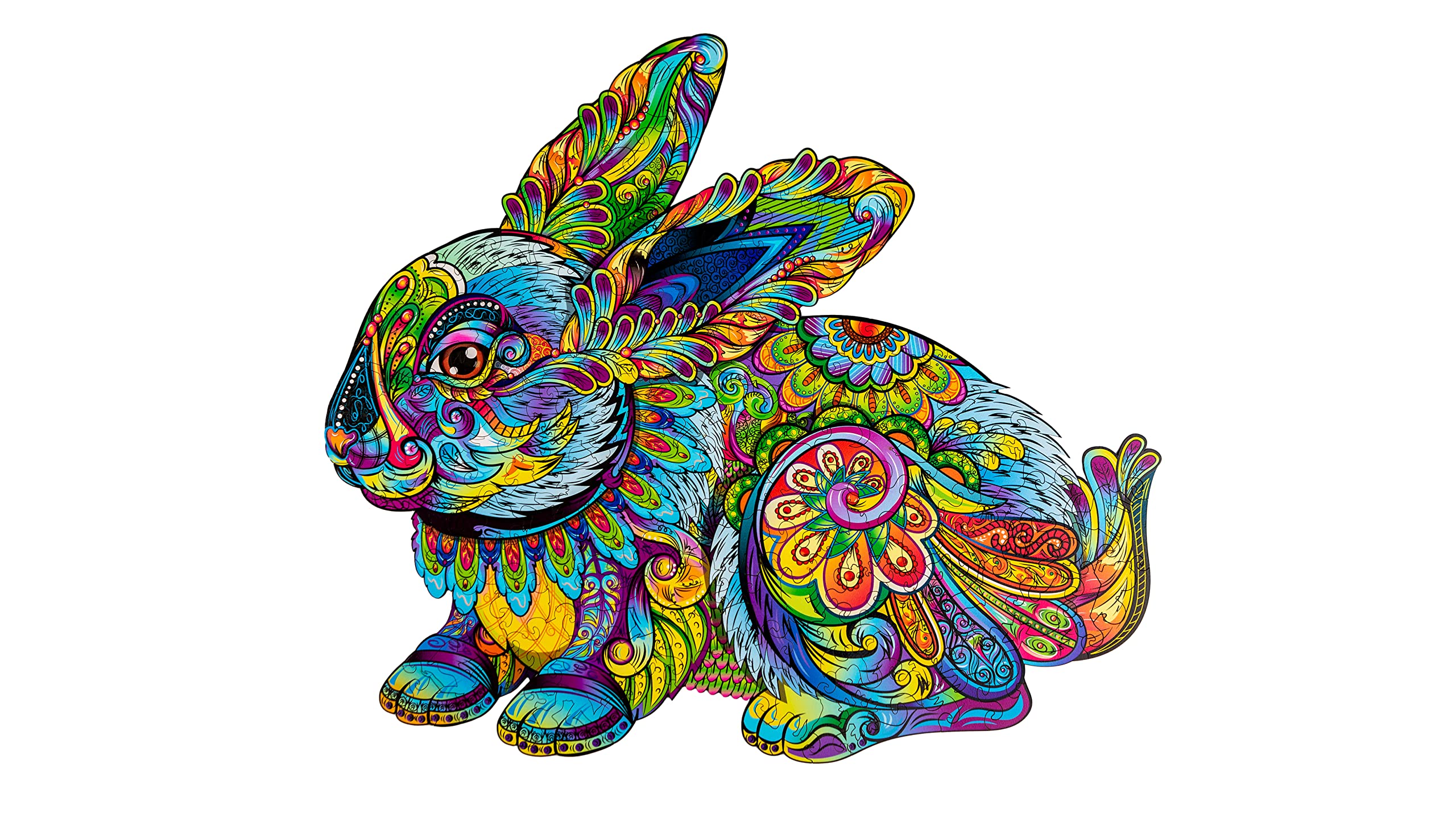 WOODVIO - Wooden jigsaw puzzle for adults and kids - Hare, animal-shaped fantasy puzzle, 188 unique shaped pieces, size King (44 x 38 cm)