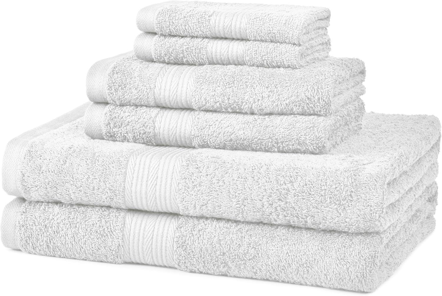 Basics 6-Piece Fade-Resistant Cotton Bath Towel Set - White: Home & Kitchen
