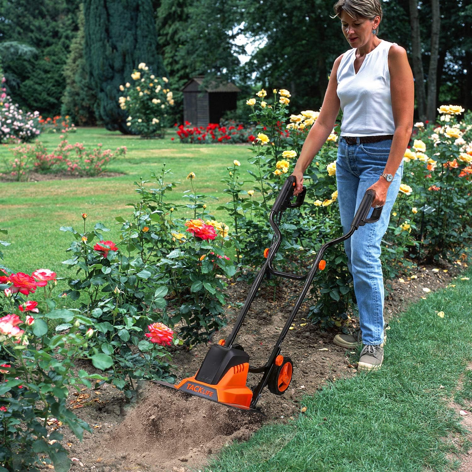 TACKLIFE Electric Tiller, Tiller, 12 Amp, 16 Inch Cultivation Width, 8" Tilling Depth, High Efficiency, Foldable Handle, Convenient Storage : Garden & Outdoor