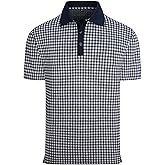 Alex Vando Mens Check Golf Shirt Contrast Rib Collar Short Sleeve Polo Shirts for Men