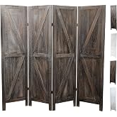 Premium Home 4-Panel Room Divider, Rustic Brown Barn Door K-Pattern Screen