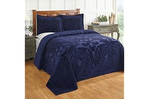 Better Trends Chenille Bedspreads King Size, Navy 100% Cotton Chenille Medallion Design Tufted Bedding Coverlet Soft Lightweight, 120"x110" 1 Piece Ashton Collection
