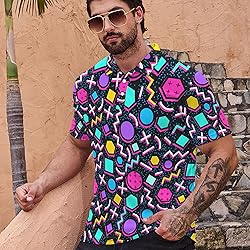 Xdceu Men’s Golf Polo Shirts Retro 80s Print Mens